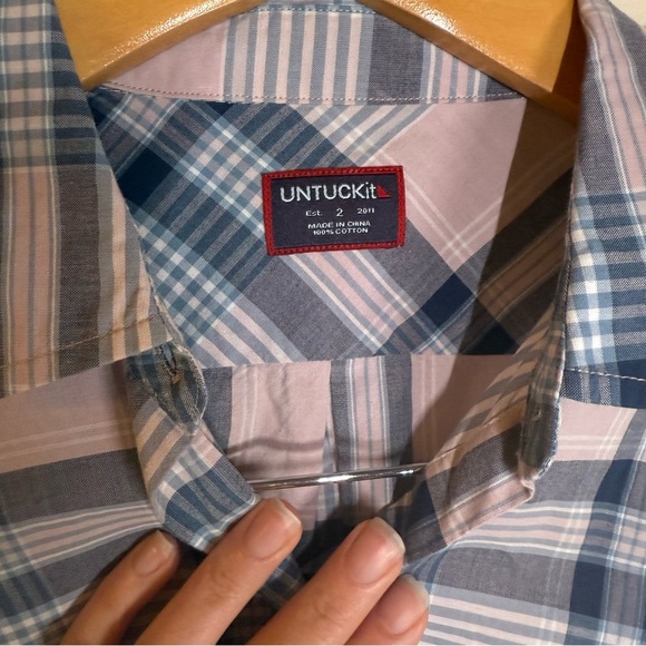 Untuckit Blue and Pink Plaid Cotton Long Sleeve Button Down Top, Women’s Size 2 - Picture 4 of 7